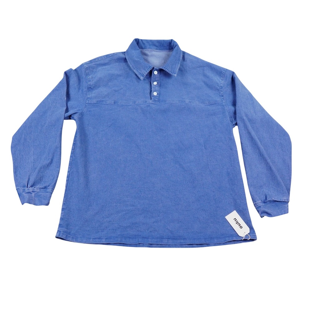 Ouku Polo Sweatshirt Mens XL Blue Washed Denim Surf Skater New